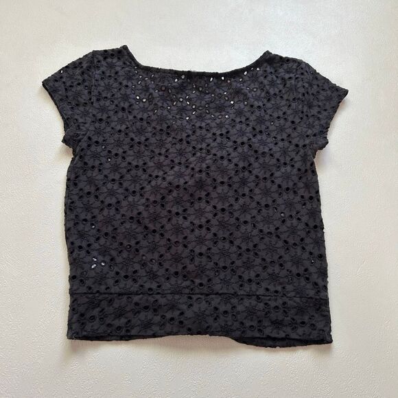American Eagle Black Eyelet Twist Front Top Size S Boho Style - Picture 2 of 6